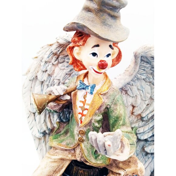 Clown with Angel Wings with Trumpet & Dog 9 Inches Tall Vintage 1980s Ceramic - Picture 2 of 16